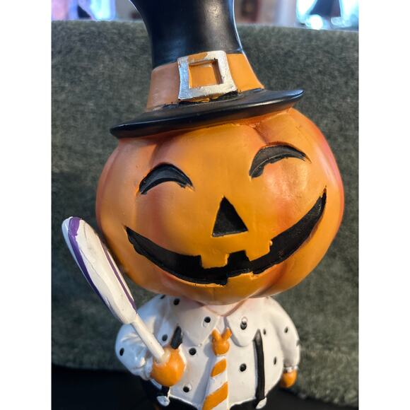 New Halloween Pumpkin Head Holding Lollipop Figurine Cynthia Rowley - Picture 2 of 9